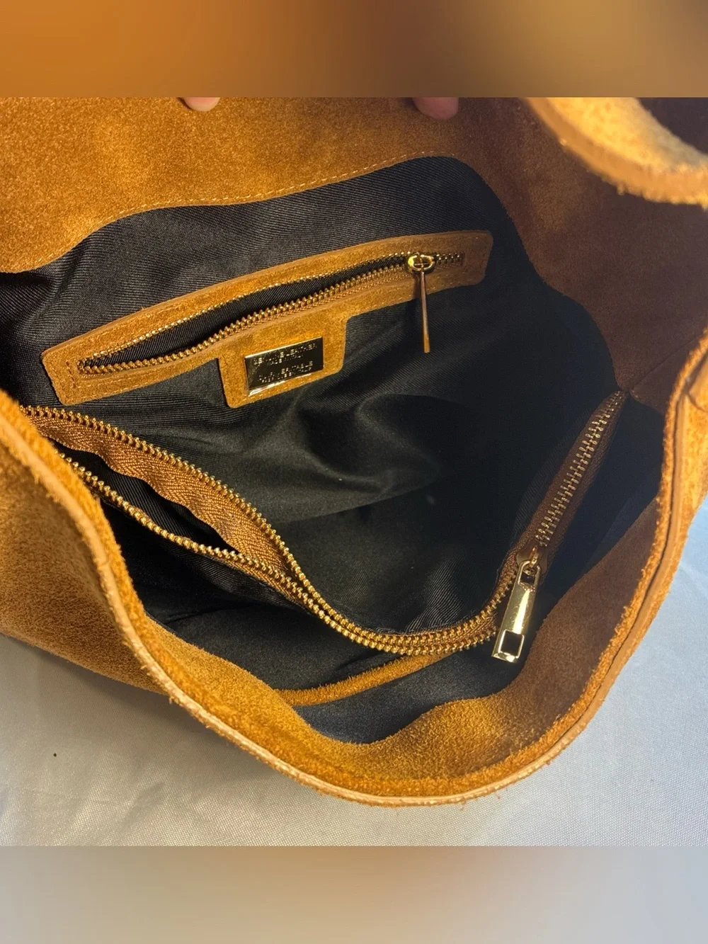 Italian Genuine Suede Leather Hobo Bag Tan Camel Shoulder Crossbody Handbag